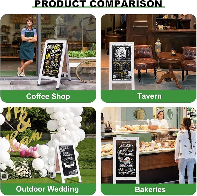 Large Sandwich A-Frame Chalkboard Sign - 40 x 20 Inches Magnetic Wooden Chalk Board for Sidewalk, Stand up Double-Sided Outdoor Easel Display for Restaurant Cafe Shop Wedding Party or Business（White） - Image 7