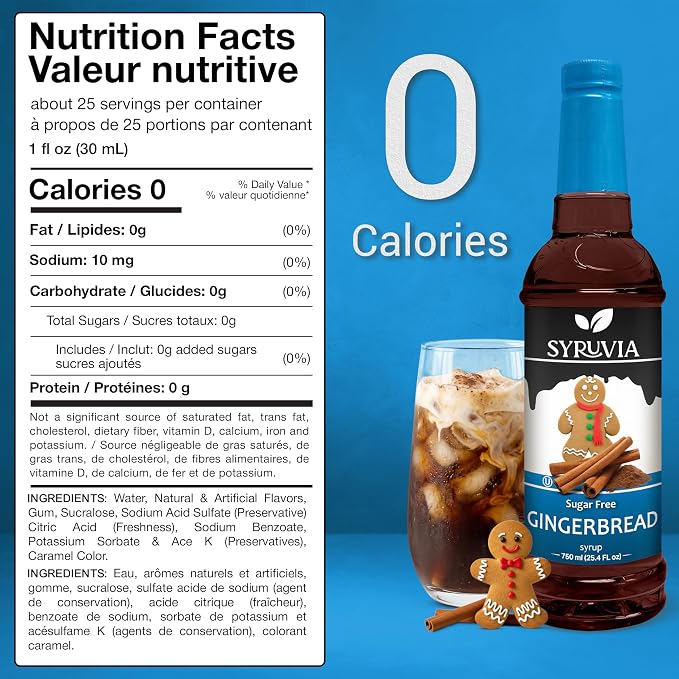 Syruvia Sugar Free Gingerbread Syrup for Coffee, Flavored Syrup for Drinks, Lattes, and Desserts – 25.4 fl oz, With Pump - Image 2
