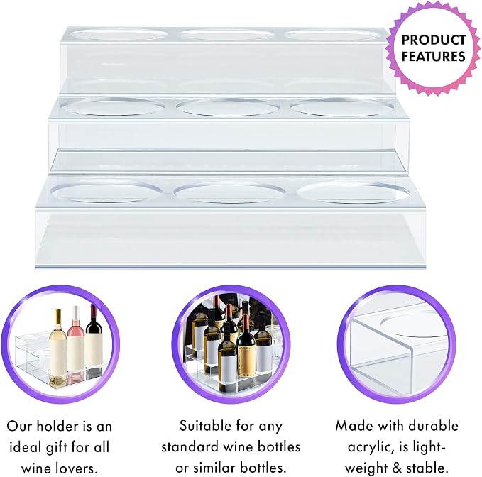 Acrylic Coffee Syrup Organizer Rack | 9 Bottle, 3 Tier Rack | Bar Counter-Top Display Stand | Kitchen, Pantry, Fridge Storage Organizer for Syrups, Wine, Soda, Beer - Image 4