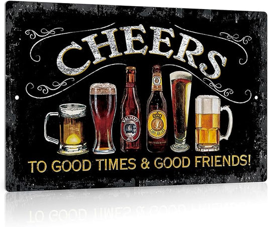 Putuo Decor Cheers Metal Tin Sign, Bar Signs For Home Bar Pub Man Cave Wall Decor To Good Times 8 Good Friends! 8"x12"