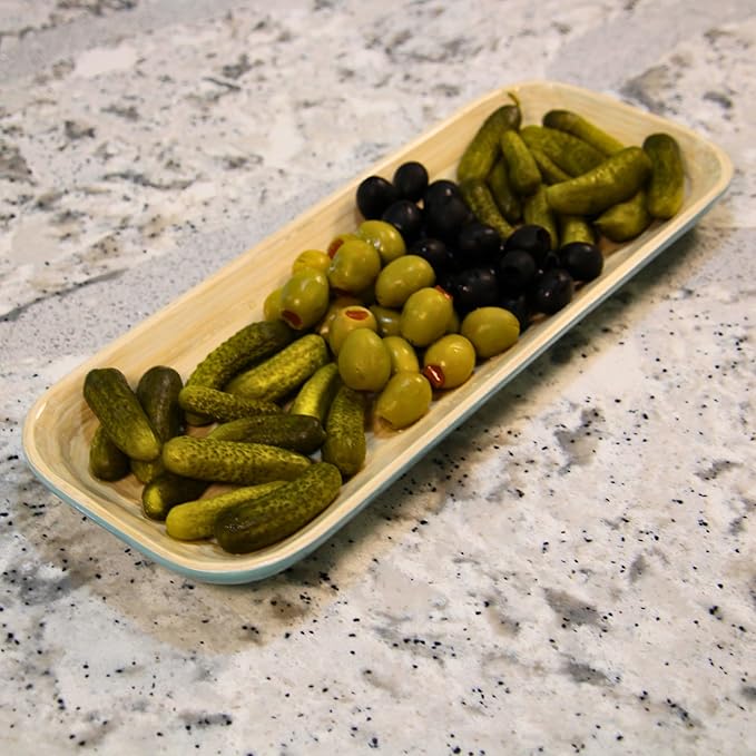 15″ × 5.5″ Bamboo Rectangular Serving Tray – Hand‑Painted Decorative Fiber Platter – Lightweight, Eco‑Friendly Tableware for Olives, Appetizers & Snacks - Onyx