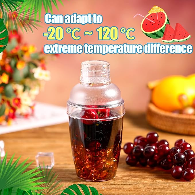 Lallisa 12 Pcs Plastic Cocktail Shaker Drink Mixer with Scales and Strainer Top Clear Shaker Cup with Measurement Plastic Mixing Tool for Tea Coffee Bubble Tea Milk(350 Cc/ 12 oz)