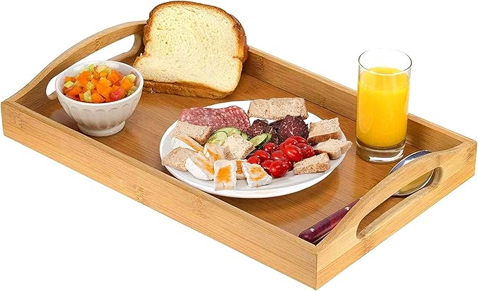 Tray with Large Handles - Bamboo Ottoman Tray, Great for Coffee Table, Couch, Tea, Bar, Breakfast, Dinner, or Any Food - Good for Parties or Bed for Eating (Home It)