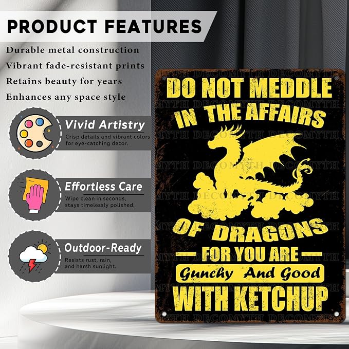 Dragons Decor Do Not Meddle in the Affairs of Dragons Metal Tin Sign for Home Office Kitchen Bar Cafe Garden Wall Decor 12 * 16inch - Image 2