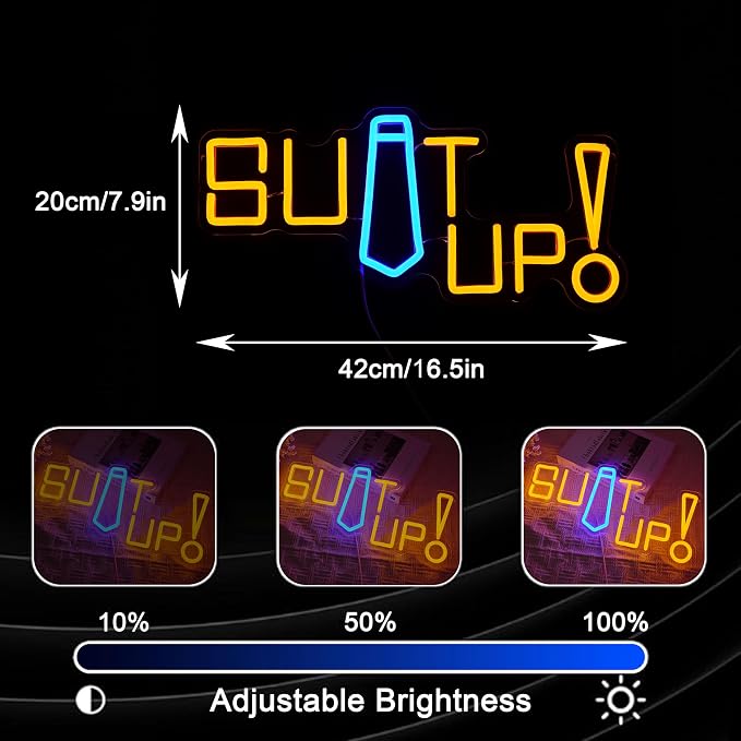 Suit up Neon Sign USB Powered Motivational Word Neon Light Sign Dimmable Fashion Man Tie LED Light Sign for Clothing Store Suit Shop Dressing Room Cloakroom Office Man Cave Party Wall Decor - Image 4