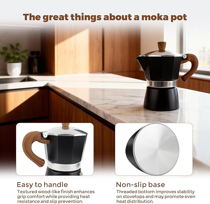 ShanSon Moka Pot Stovetop Espresso Maker 6 Cup 10 oz Italian Coffee Maker Manual Cuban Coffee Percolator Machine Italian Espresso Greca Coffee Maker for Cappuccino or Latte,Black