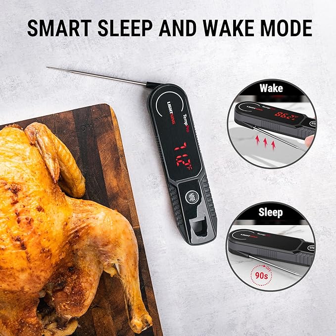 TempPro Lightning 0.5 Sec Instant Read Meat Thermometer, Kitchen Food Thermometer with 180° Rotating Display, IP67 Waterproof Cooking Thermometer for Deep Fry Smoker BBQ Grill (Previously ThermoPro)