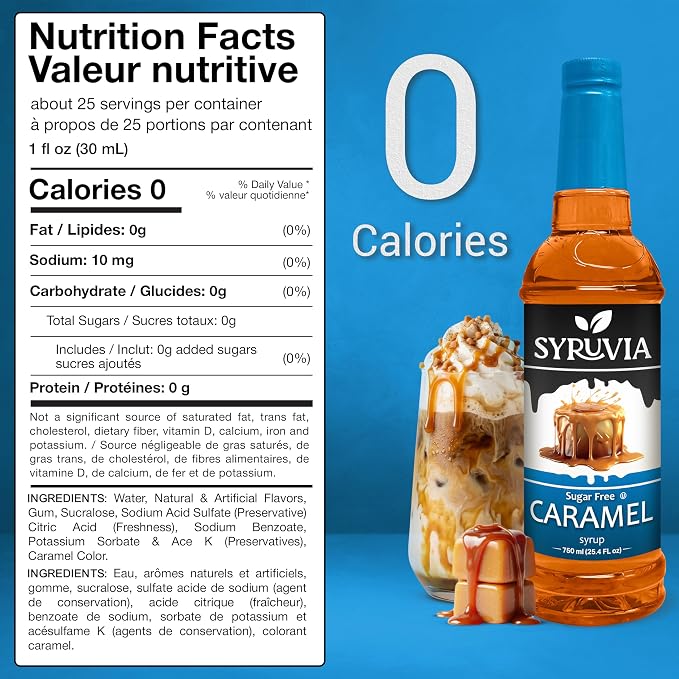 Syruvia Sugar Free Coffee Syrup, Caramel Flavored Syrup for Drinks, Lattes, and Desserts – 25.4 fl oz, With Pump - Image 2