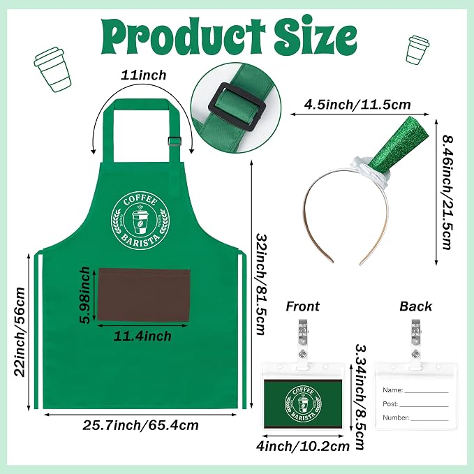 Halloween Coffee Costume Set - Barista Uniforms for Adults | Waterproof Green Aprons, Name Tag, Hairband, Café Attendant Uniform for Adults, Halloween Costume for Party, Role Play Events - Image 2