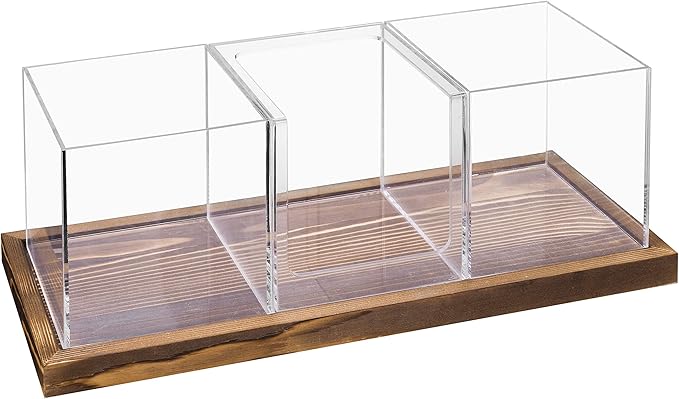 MyGift Modern Modular Coffee and Tea Station Organizer with 3 Removable Premium Clear Acrylic Compartments and Rustic Burnt Solid Wood Decorative Tray, 4 Piece Set - Image 6