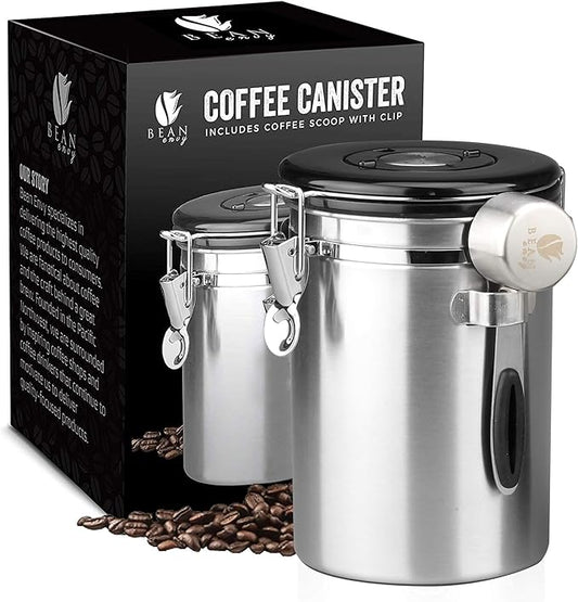 Bean Envy Airtight Coffee Canister, 22.5 Oz coffee bean storage with Date tracker and Co2 release valve, Stainless Steel coffee container, espresso bean storage- best gift accessories