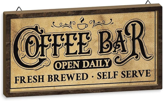 Putuo Decor Vintage Coffee Bar Sign, Farmhouse Coffee Accessories for Cafe Station Wall Decor, Small Cafe Sign for Home Kitchen Countertop Decoration