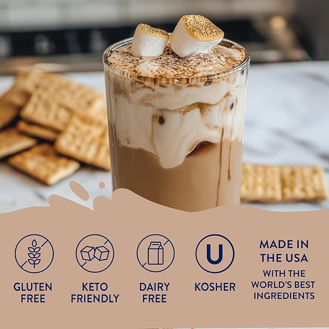 Jordan's Skinny Mixes Sugar Free Coffee Syrup, S'mores Coffee Flavoring Syrup, Zero Calorie Drink Mix for Lattes, Baking or Protein Shake, Dairy & Gluten Free, Kosher, 25.4 Fl Oz