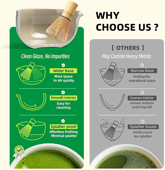 TEANAGOO Matcha Bowl with Spout, 2-Pcs Ceramic Matcha Bowl and whisk Holder (chawan), 18 02/510ML Black Bowl with Stand, Traditional Ceremonial Accessories, Gift Set for Friend, Matcha Set