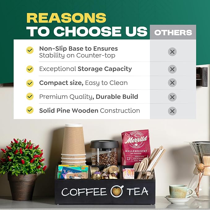 Vinvoli Coffee Station Organizer – Premium 2025 All-in-One Coffee Bar & Tea Organizer for Bar Accessories, Tea Storage, and Decor - Image 6