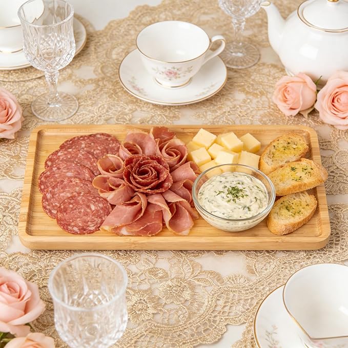 Bamboo Serving Tray,13.8x7.9 Inch Decorative Trays Platter for Coffee Table,Living Room,Bar,Party,Mini Charcuterie Boards Cheese Board,Home Decor（Natural）