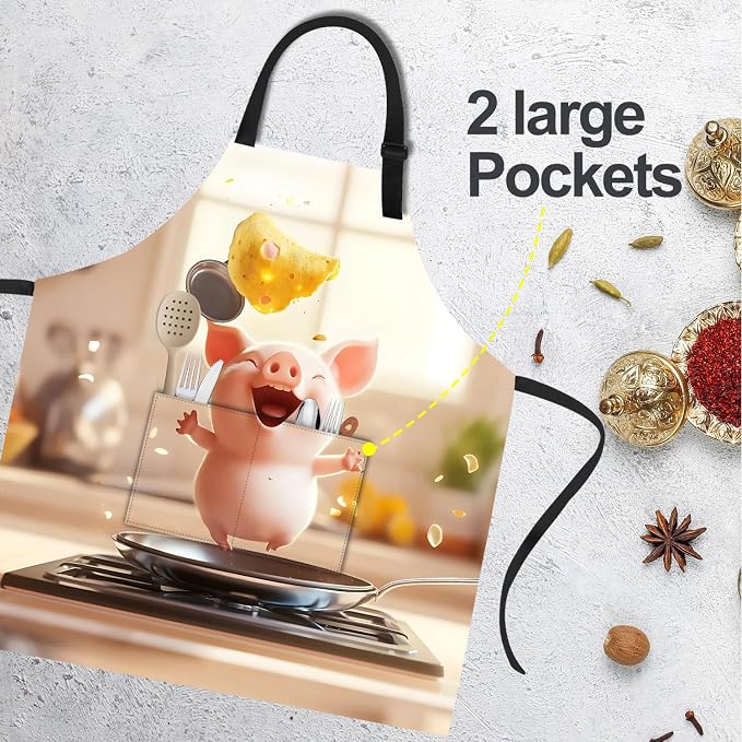 Funny Cat Apron with 2 Pockets Waterproof for Men Women Kitchen Garden Decor - Image 2