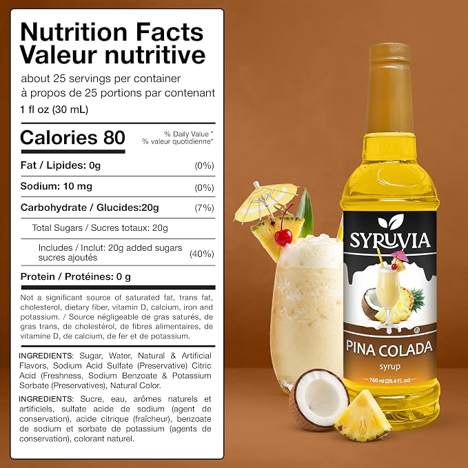 Syruvia Pina Colada Syrup, Flavored Syrup for Cocktails, Drinks, Lemonades, Iced Teas, and Desserts – 25.4 fl oz - Image 2
