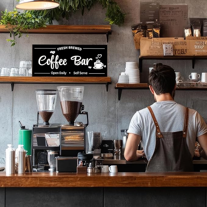 Uflashmi Coffee Bar Sign Wall Decor, Coffee Signs for Cafe Station Bar Kitchen Decorations, Cafe Station Accessories Decor Wall Art, Black