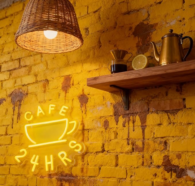 Cafe 24 HRS Neon Sign, Coffee Cup Accent USB Powered Decorative Neon Light for 24 Hour Cafe Shop Restaurant Home Wall Table Food Service Theme Decor 16.1 x 15 In - Image 7