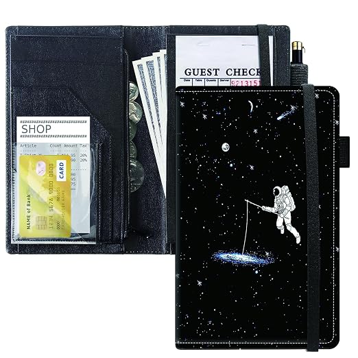 Server Books for Waitress, 5x9 Inch Waitstaff Server Order Pads, 11 Large Pockets, Cute PU Leather Waitress Book Server Wallet with Elastic Band Fit Server Apron,Spaceman by Unknown