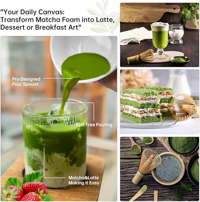 Matcha Whisk Set Green 5PCS Matcha Whisk and bowl(Chawan) With Matcha Spoon and sifter Matcha Kit for Ceremony Matcha Tea Set Gift for Matcha Lovers