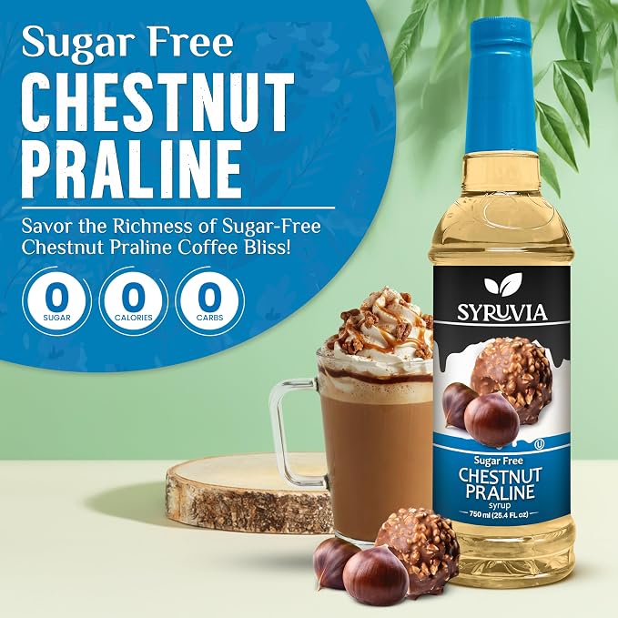 Syruvia Sugar Free Coffee Syrup, Chestnut Praline Flavored Syrup for Drinks, Lattes, and Desserts – 25.4 fl oz, With Pump - Image 3