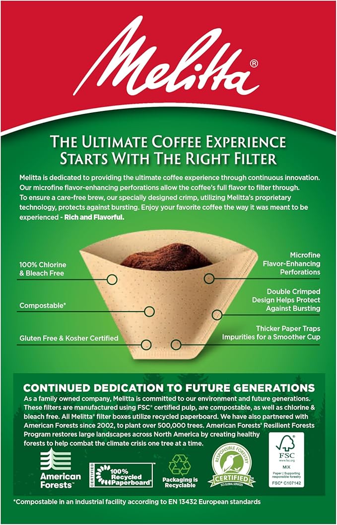 Melitta #4 Cone Coffee Filters, Unbleached Natural Brown, 40 Total Filters Count - Packaging May Vary