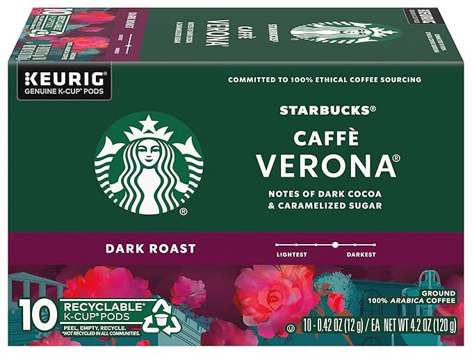 Starbucks Caffe Verona Coffee K-Cup Pods, Dark Roast Arabica Coffee, 20 Count (Pack of 2 Boxes)