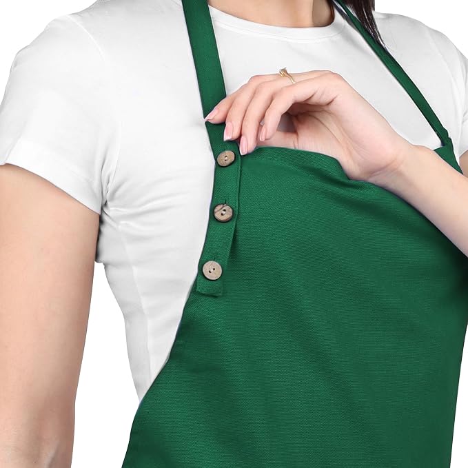 Kitchen Apron Waterdrop Resistant Cotton Apron 2 PACK with adjustable Aprons for Women with Pockets 9 Color option Cooking Green Apron (GREEN) - Image 2