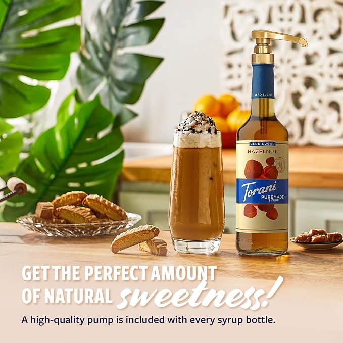 Torani Zero Sugar Puremade Syrup, Hazelnut Flavoring for Drinks, Non-GMO, Glass Bottle with Pump Included, 25.4 Fl Oz - Image 3