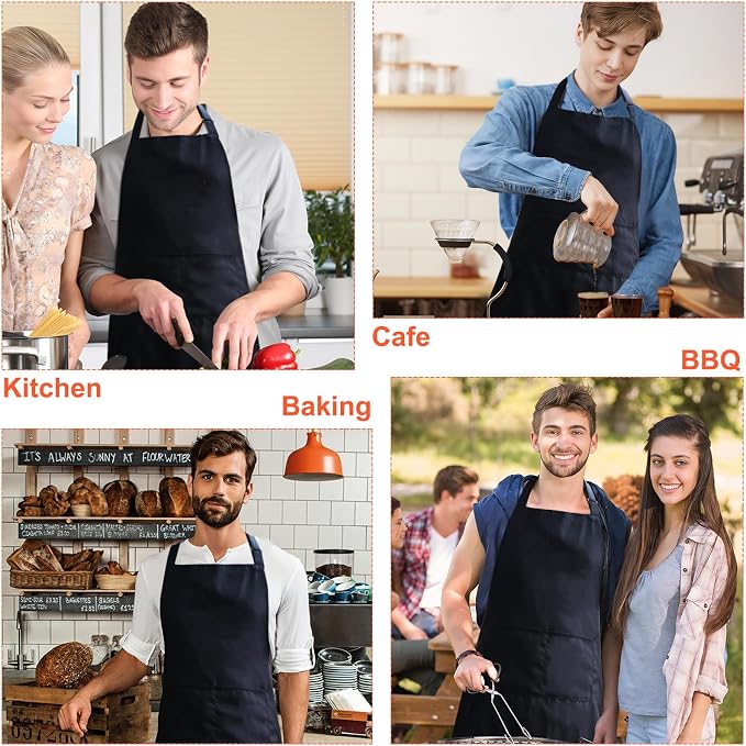 Bib Apron,Unisex Black Aprons Adjustable Washable,with 2 Pockets for Kitchen Crafting BBQ Drawing - Image 5