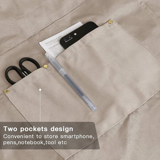 Crossback Apron with Pockets, Apron with Adjustable Straps | Pockets x2, Adjustable & Removable Straps, Canvas, Unique Split Apron for Ceramics, Home, Kitchen, Restaurant,M-XXL (Beige) - Image 2