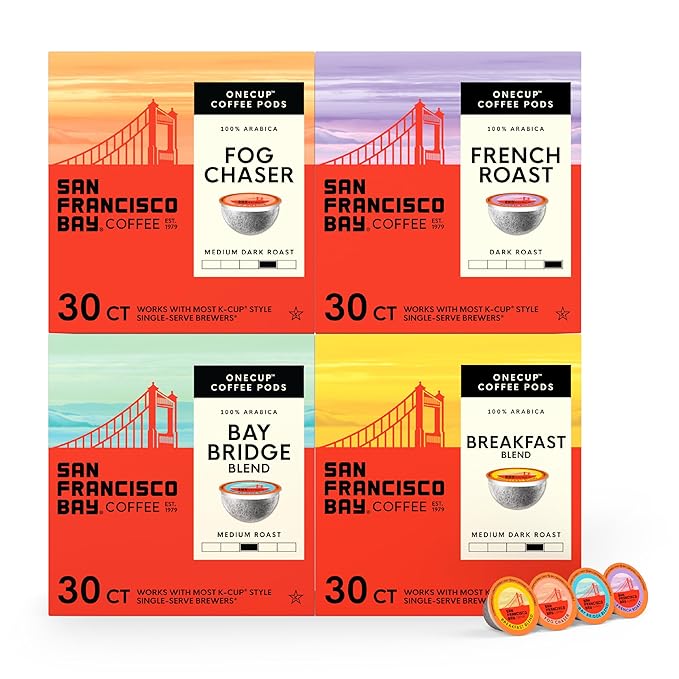San Francisco Bay Compostable Coffee Pods - Original Variety Pack (120 Ct) K Cup Compatible including Keurig 2.0, French, Breakfast, Fog, Organic Rainforest