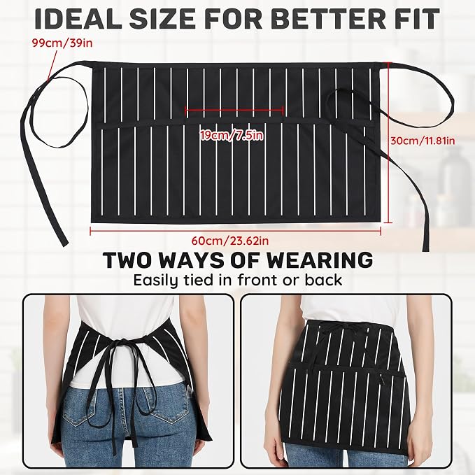 3 Pack Waist Apron with 3 Pockets, Unisex Black Waiter Aprons, Water Resistant Server Aprons for Restaurant Chef Bar - Image 5