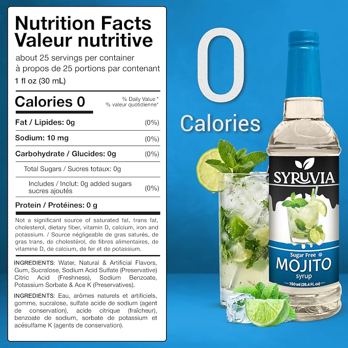 Syruvia Sugar Free Mojito Syrup, Flavored Syrup for Cocktails, Drinks, Lemonades, Iced Teas, and Desserts – 25.4 fl oz, With Pump - Image 2
