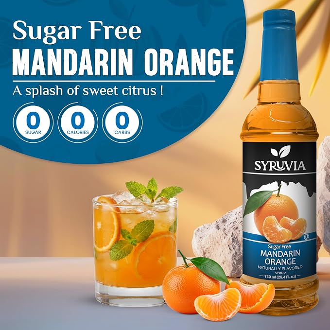 Syruvia Sugar Free Mandarin Orange Flavored Syrup for Drinks, Cocktails, Lemonades, Iced Teas and Desserts – 25.4 fl oz, With Pump - Image 3