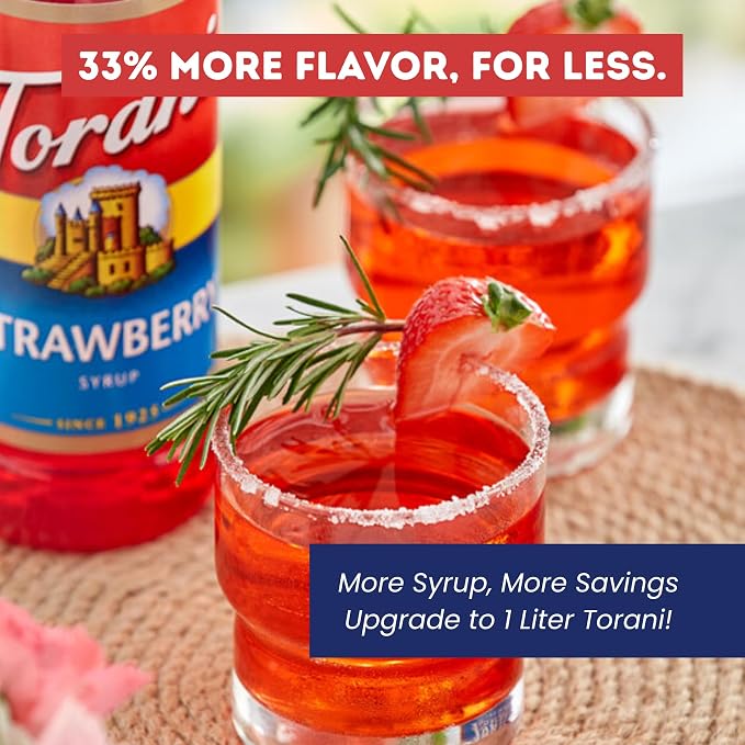 Torani Strawberry Syrup 1 Liter Bottle with Pump – Premium Drink Flavoring Made with Pure Cane Sugar & Natural Flavors for Coffee, Cocktails, Mocktails, Lemonades & Desserts – Café-Quality Sweetener - Image 4