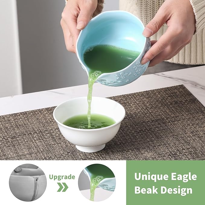 Matcha Whisk Set, 5 Pcs Ceramic Matcha Set, Matcha Kit Set Includes Matcha Bowl, Matcha Whisk and Holder, Bamboo Scoop and Sifter, Matcha Tea Set, Ideal Gift for Family/Friend (Blue)