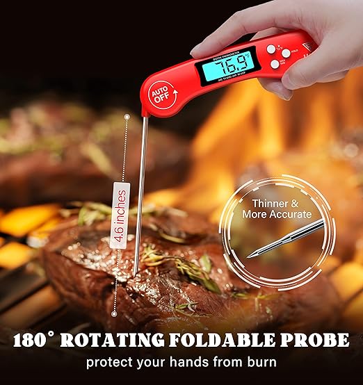 DOQAUS Digital Meat Thermometer, Instant Read Food Thermometer for Cooking with Backlit & Auto-Rotating Display, 4.6” Probe for Grilling, Baking, and Perfect BBQ