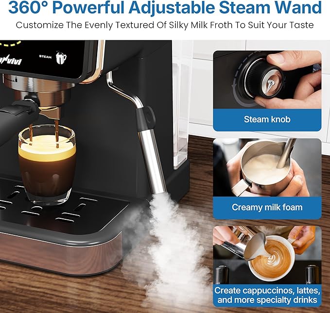 20 Bar Espresso and Americano Machine for Home and Office, Iced Coffee Maker with Touchscreen, Milk Frother, Single/Double Shot & Cold Brew, 52OZ Removable Water Tank, Quick Heating System