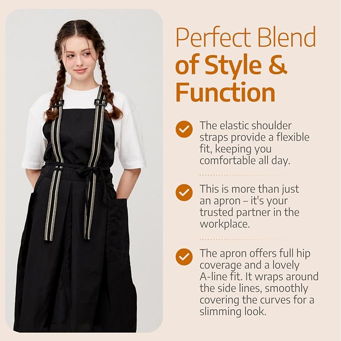 Premium Apron for Nail Techs, Hairstylists, Artists - 360 Full Coverage with Elastic Straps and 2 deep pockets - Image 7