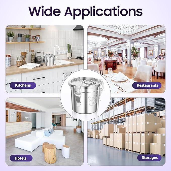 304 Stainless Steel Airtight Canister, Kitchen Metal Food Storage Canisters w/Airtight Lid & Locking Clamp, Cereal Container for Rice Flour Milk Coffee Bean, Silver (6L)
