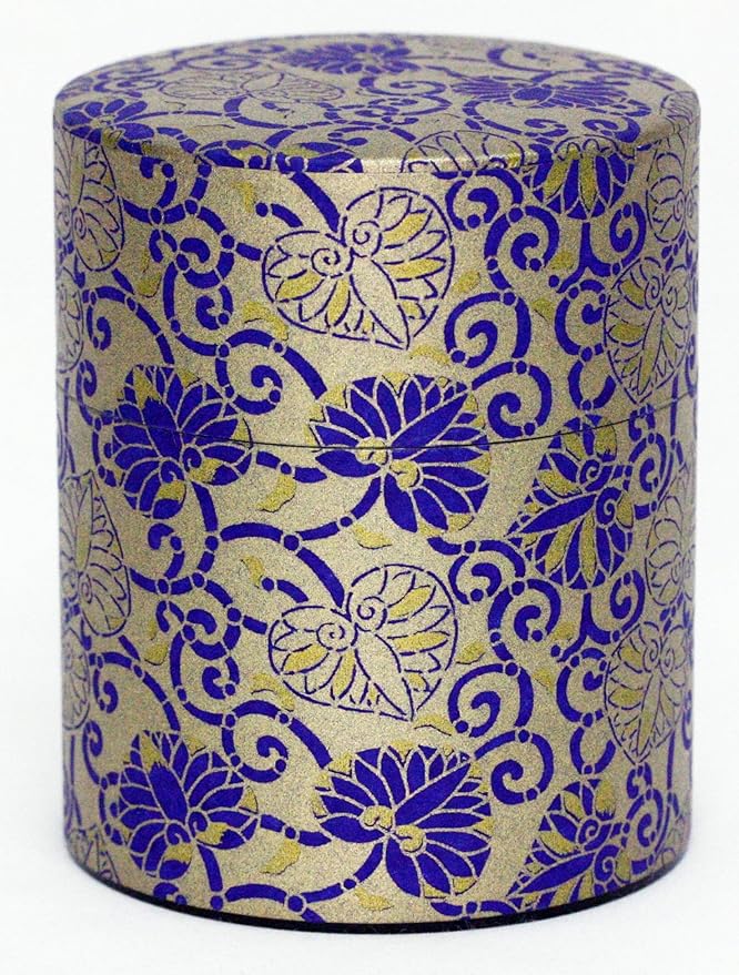 KOTODO Washi Paper Tea Tin Canister: Wide 7oz (200g) Burgundy Hearts (#122), Japan