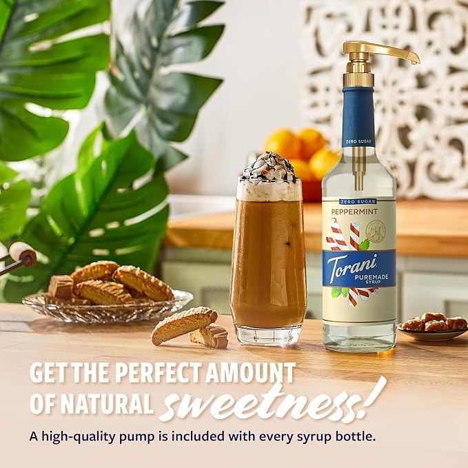 Torani Zero Sugar Puremade Syrup, Peppermint Flavoring for Drinks, Glass Bottle with Pump Included, 25.4 Fl Oz - Image 3