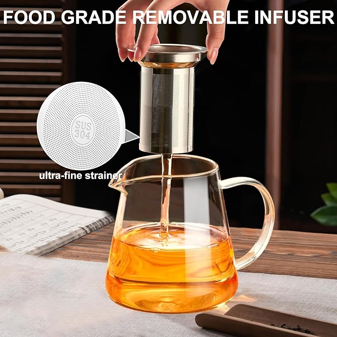 Glass Teapot 18.6oz/550ml, Tea Pot with Removable Infusers for Loose Tea, Borosilicate Glass Tea Kettle Tea Maker Stovetop for Camping, Tea Infuser for Loose Leaf Tea Travel