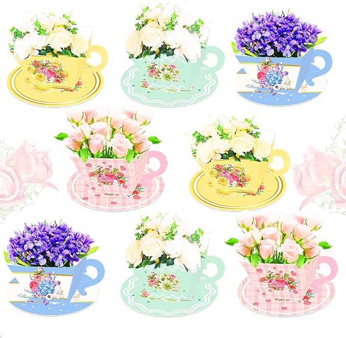 LaVenty 24PCS Vintage Floral Tea Party Tea Cups and Saucer Sets Tea Party Centerpiece