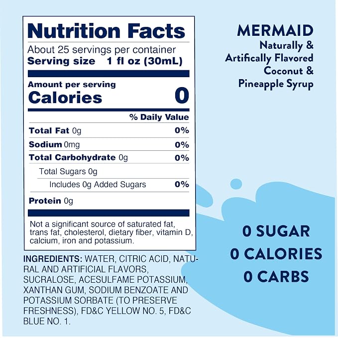 Jordan's Skinny Mixes Sugar Free Syrup, Mermaid Flavor, Fruit Flavored Water Enhancer, Drink Mix for Ice Tea, Lemonade & More, Zero Calorie Flavoring, Keto Friendly, 25.4 Fl Oz, 1 Pack - Image 2