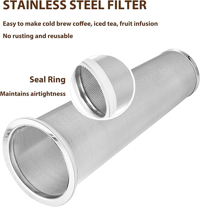Cold Brew Coffee Filter with Pour Spout Lid for 32 OZ Wide Mouth Mason Jar, 304 Stainless Steel Strainer with Seal Ring for Iced Drinks, Sun Tea Infuser and Cold Brew Coffee Maker