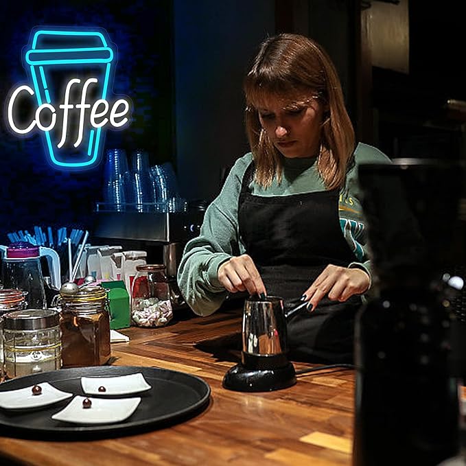 Coffee Neon Sign for Wall Decor Bright Led Neon Light for Business Sign Coffe Led Lights for Coffee Store Cafe Shop Bars Restaurant Hotels Salons Clubs Coffees Lovers Size 12.0 * 13.6in(XD341)